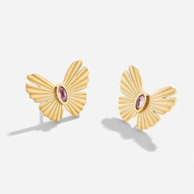 Tarnish-free & Waterproof Stainless Steel 18k Real Gold Plated Cubic Zirconia Crystal Butterfly Stud Earrings For Women Girls Stud Earrings