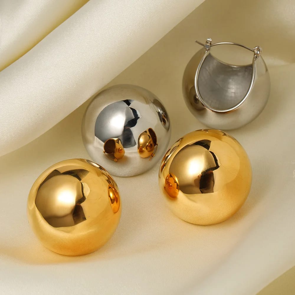 Non Tarnish Waterproof Jewelry 18k Pvd Gold Stainless Steel High Polish Smooth Geometric Half Ball Dome Stud Earrings Women Stud Earrings