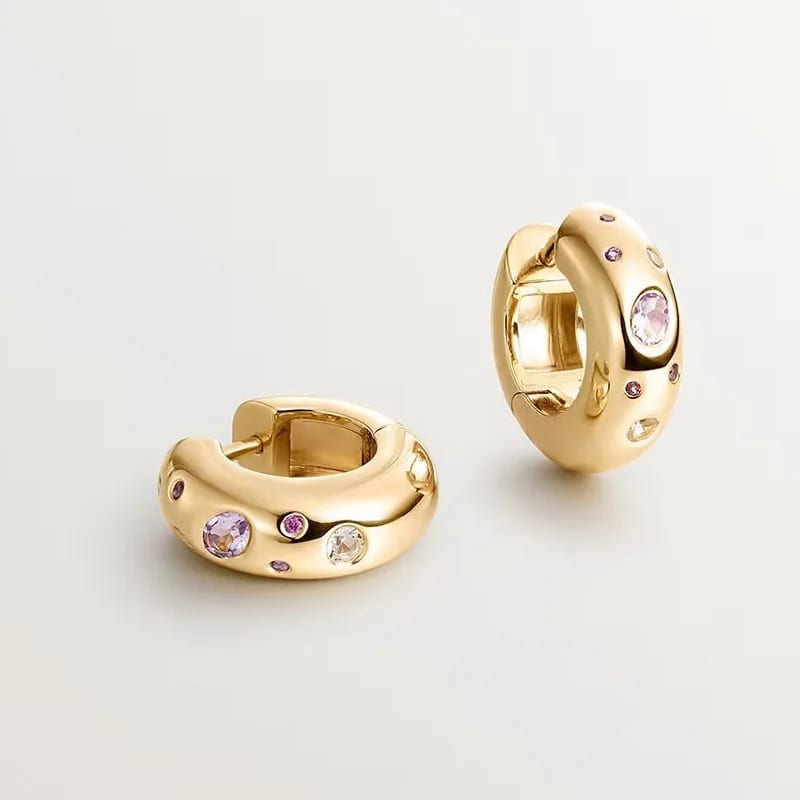 New Arrival 18k Gold Plated Trendy Hoop Huggie Earring Dainty Bezel Cubic Zircon Women Earrings Hoop Earrings