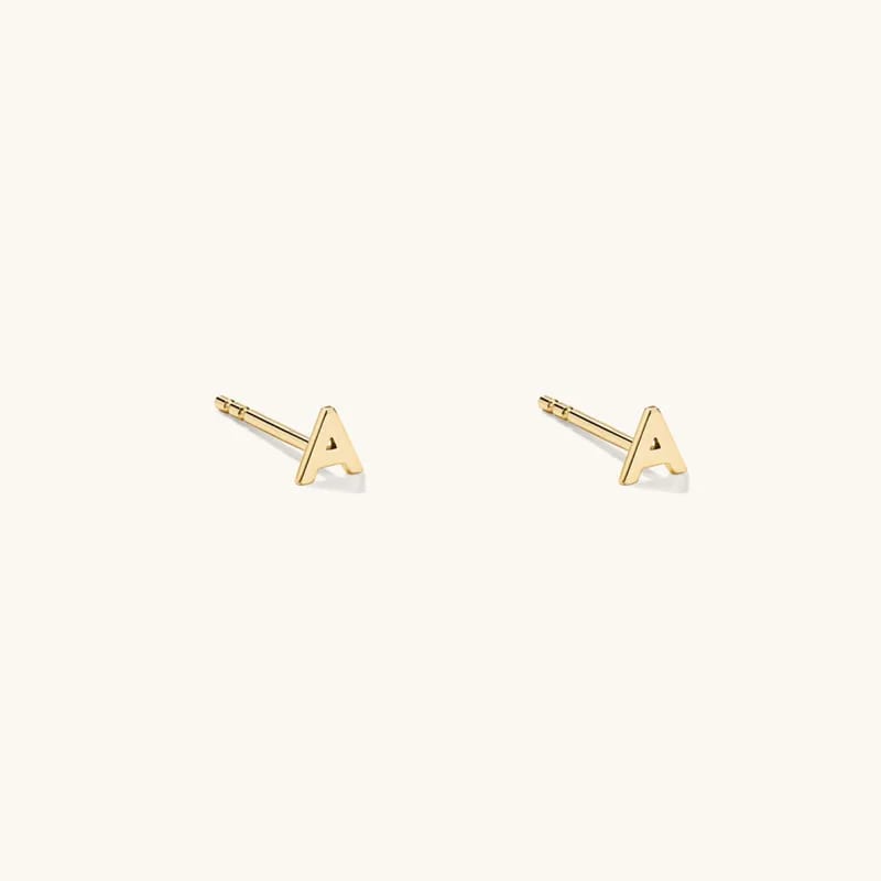 Wholesale 925 Sterling Silver Jewelry 14k Gold Plated 26 Initial Letter Alphabet Stud Earrings For Women Girls Stud Earrings