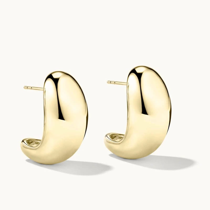Waterproof Statement Jewelry Vintage Chunky Puff Dome Hoop 18k Gold Plated Stainless Steel Earrings For Women Hoop Earrings