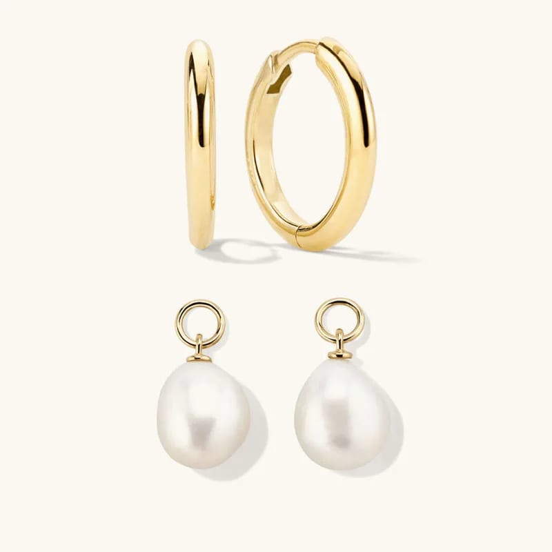 2024 New Arrival 925 Silver 18k Gold Freshwater Pearl Hoop Charms Earrings For Women Hoop Earrings