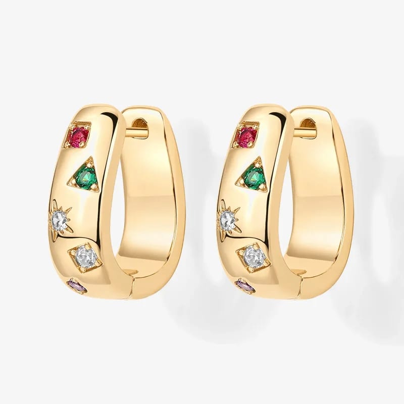 New Arrival Fashion 18k Gold Plated Multi-colored Cubic Zirconia Statement Chunky Huggies Hoop Earrings For Women Hoop Earrings