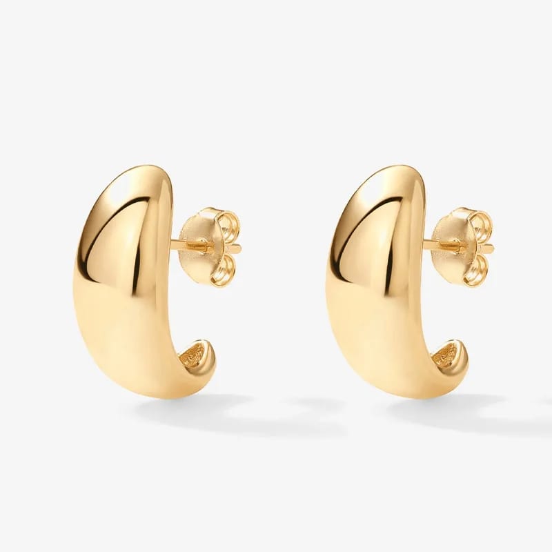 New Arrival Fashion 18k Gold Plated 925 Sterling Silver C-shaped Dome Huggie Hoop Earrings For Women Hoop Earrings