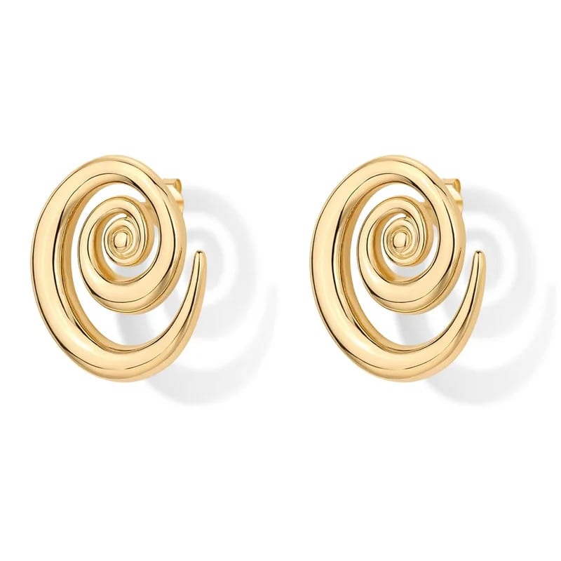 18k Gold Plated Brass Statement Spiral Stud Earrings For Women Trendy Chunky Drop Earrings Stud Earrings