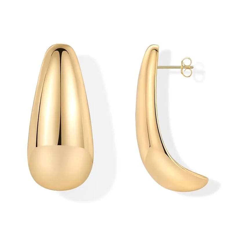 New Arrivals 14k Gold Plated Brass Statement Chunky Drop Dangle Earrings Teardrop Half Huggie Hoop Earrings For Women Hoop Earrings