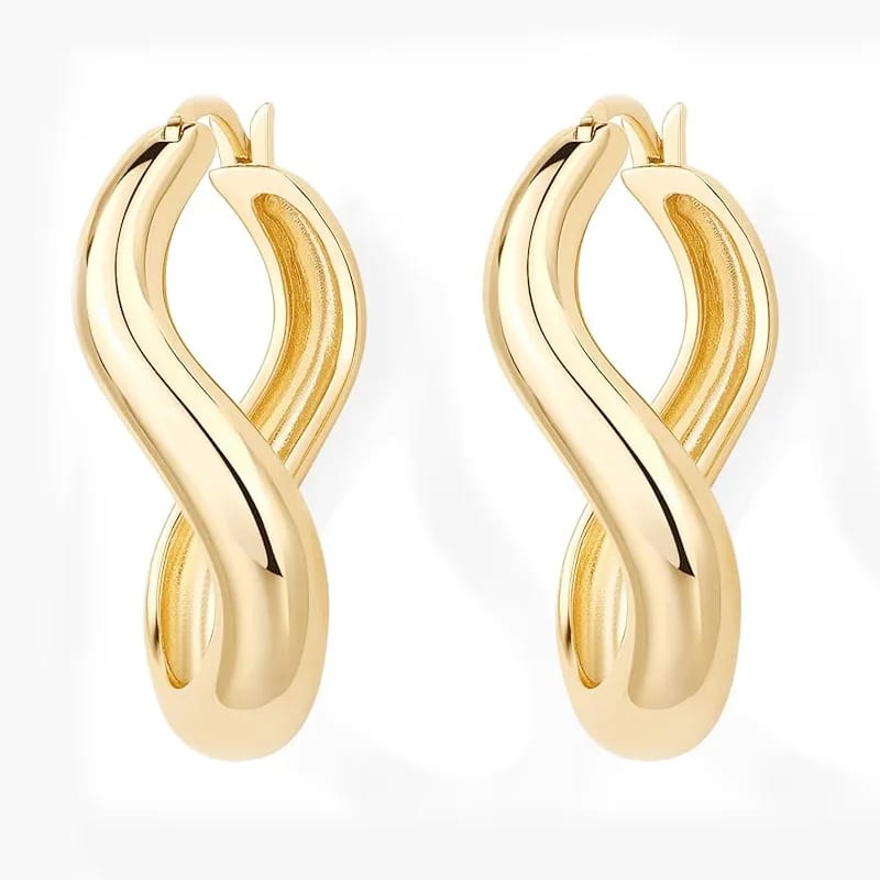 Fashion Twisted Design High Polish 14k Gold Plated Brass Gala Chunky Infinite Hoops Earring For Women Hoop Earrings