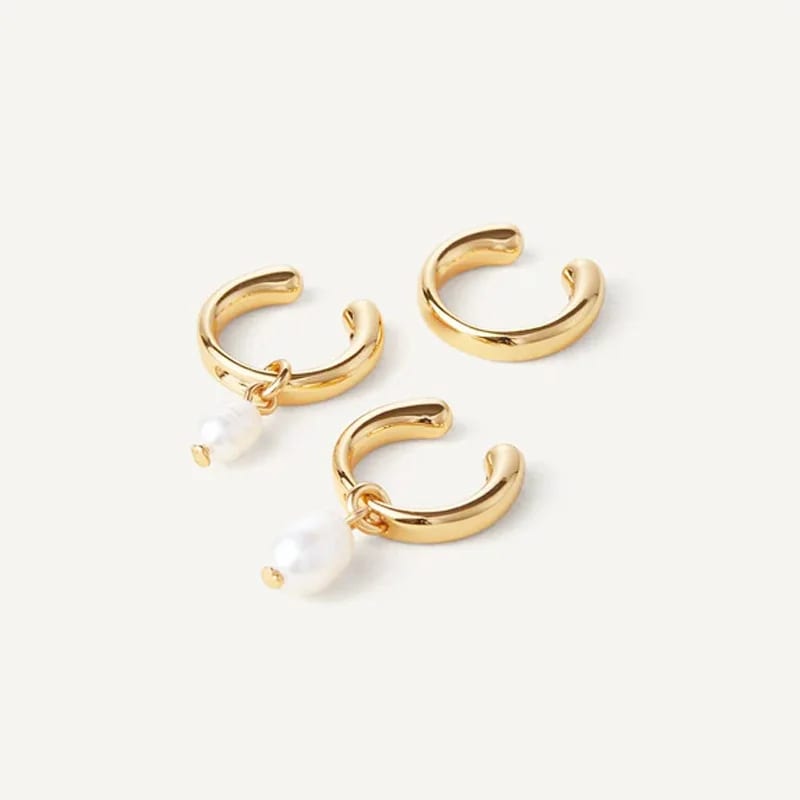 Fashion Jewelry Women 925 Silver 18k Gold Freshwater Pearls Ear Cuff Set Ear Cuff