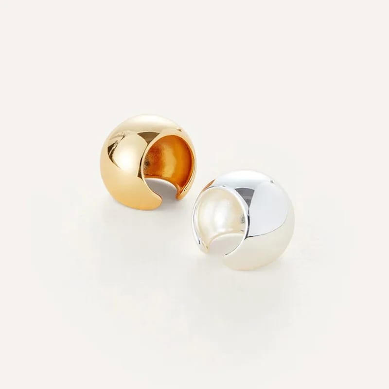 High Polish 18k Gold 925 Sterling Silver Wide Surface Smooth Cc Spherical Ear Cuff Earrings For Women Ear Cuff