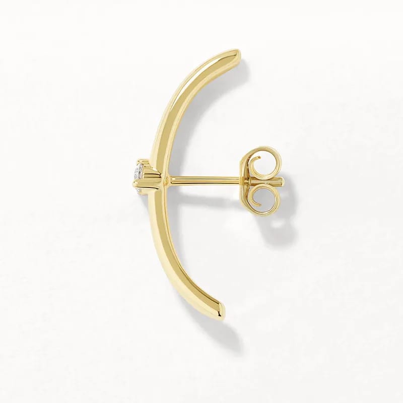 Minimalist Lasting Style Curved Design 925 Sterling Silver 18k Gold Cartilage Diamond Suspender Bar Single Earring Stud Earrings