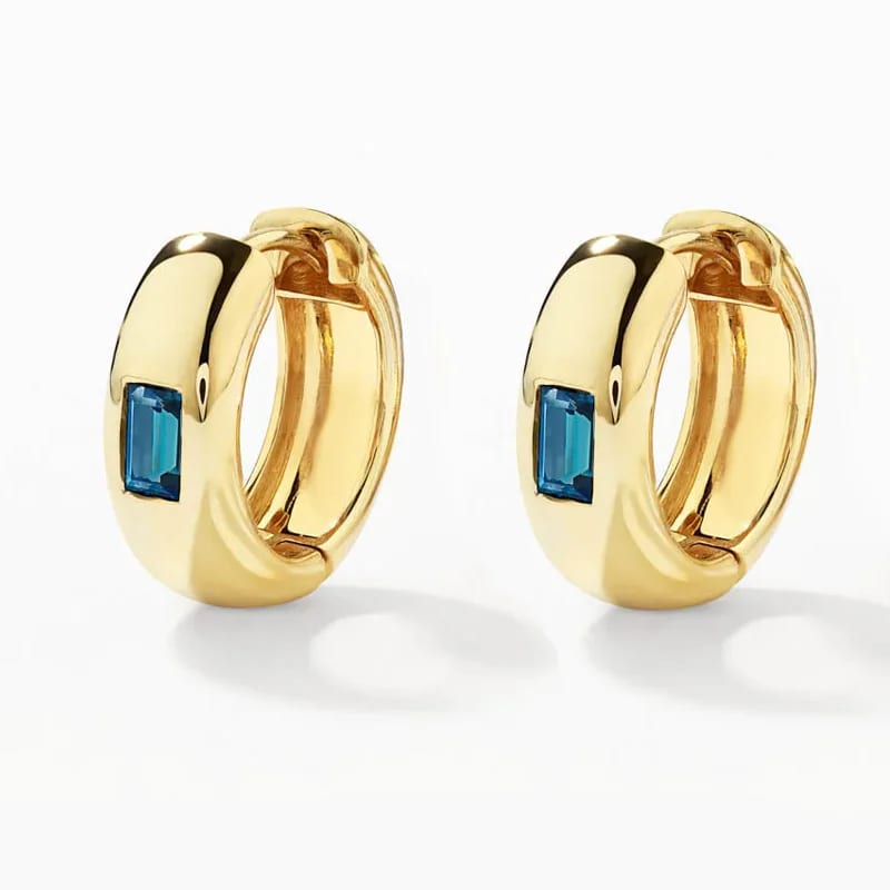 Best Selling 18k Gold Plated Blue Topaz Baguette Curve Huggies Hoops Earrings Women Huggie Earrings