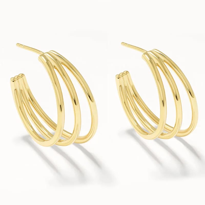 Custom Oem Odm Fashion 18k Gold Plated Maxi Tripe Layer Multilayer Hoop Stud Earrings For Women Girls Hoop Earrings