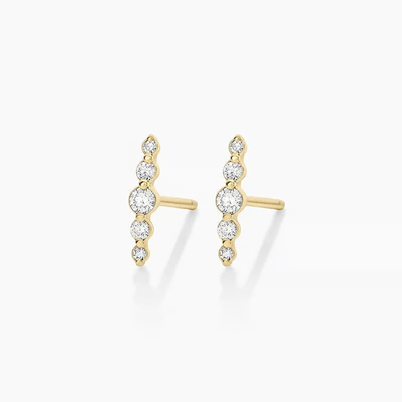 Delicate Minimal 18k Gold Plated 925 Sterling Silver Fine Jewelry Five Glistening Elle Diamond Row Studs Earrings Stud Earrings