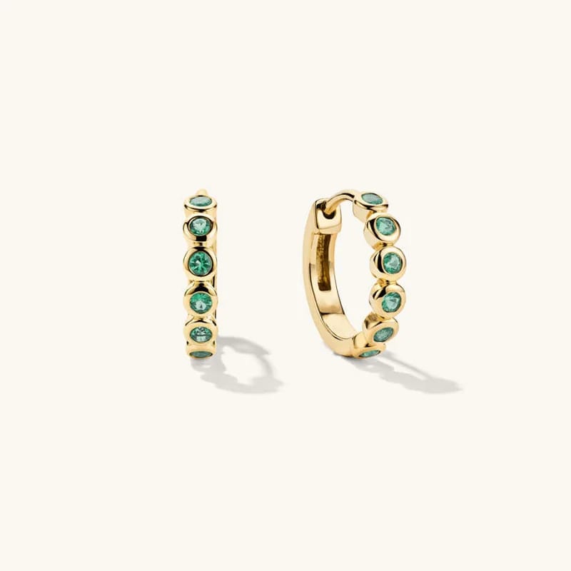 New Arrivals 925 Sterling Silver 14k Gold Bezel-set Emerald Classic Huggies Hoop Earrings Hoop Earrings