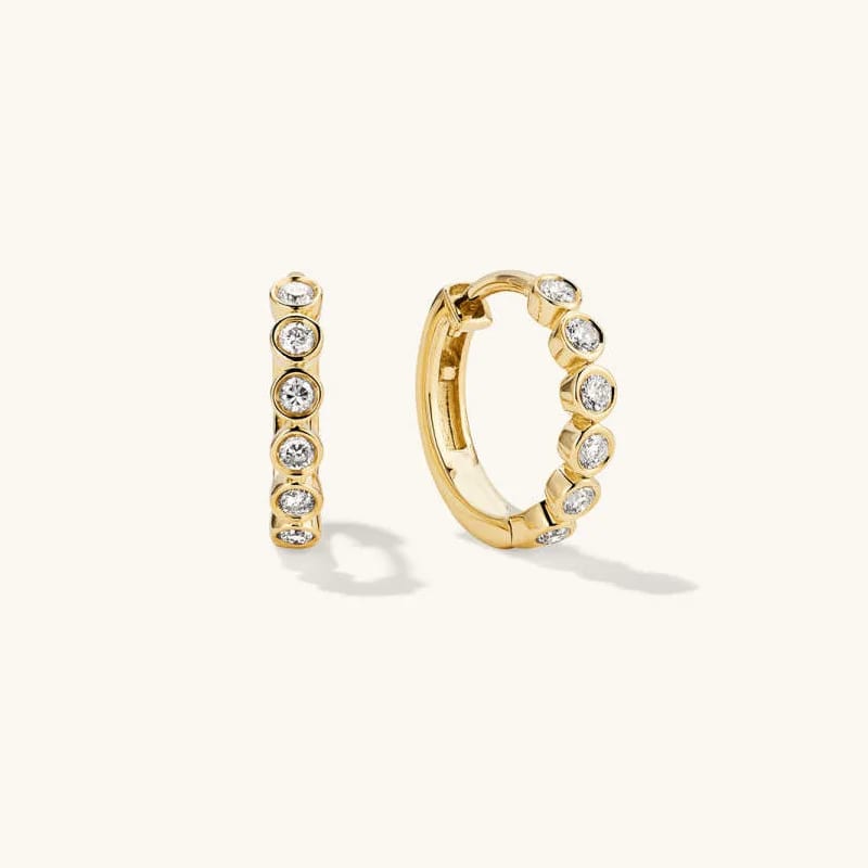 High Quality New Design 925 Sterling Silver 14k Gold Classic Sparkling Bezel Cz Huggies Hoop Earrings Hoop Earrings