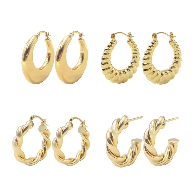 Wholesale High Quality Women Jewelry New Trendy 18k Gold Plated Hypoallergenic Chunky Twisted Hoop Earrings For Women Hoop Earrings