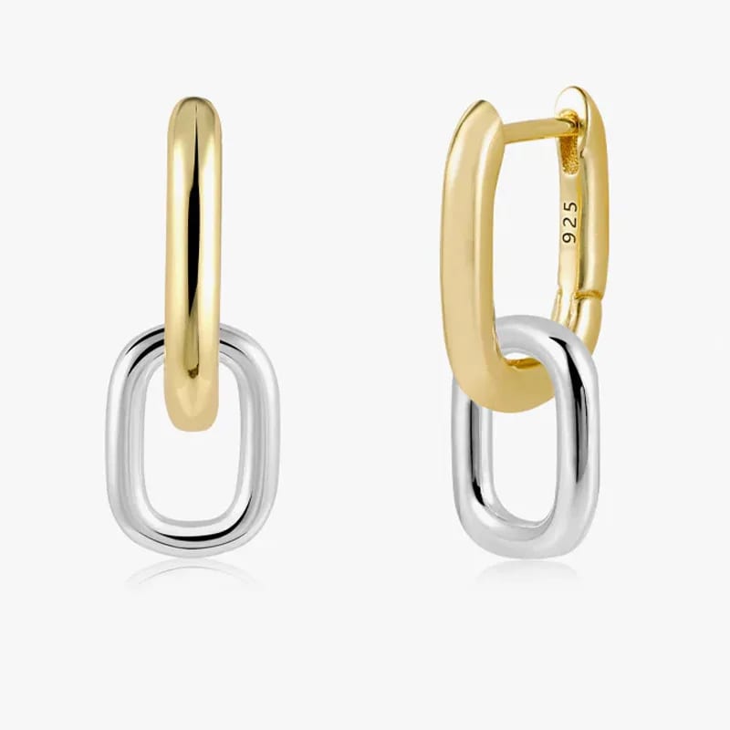 New Arrivals Luxury Fashion 925 Sterling Silver Removable Earring Fine Jewelry Women Two Tone Drop Link Hoop Earrings Hoop Earrings