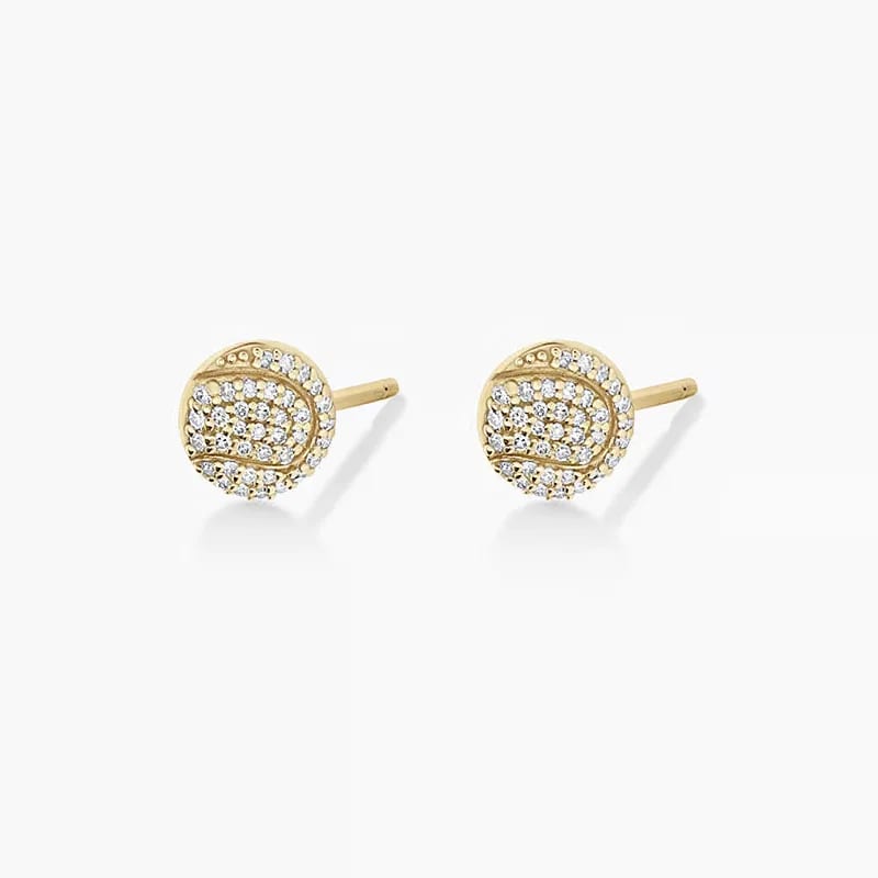 Dainty Minimalist 925 Sterling Silver 14k Gold Diamond Tennis Ball Ace Studs Earrings Stud Earrings
