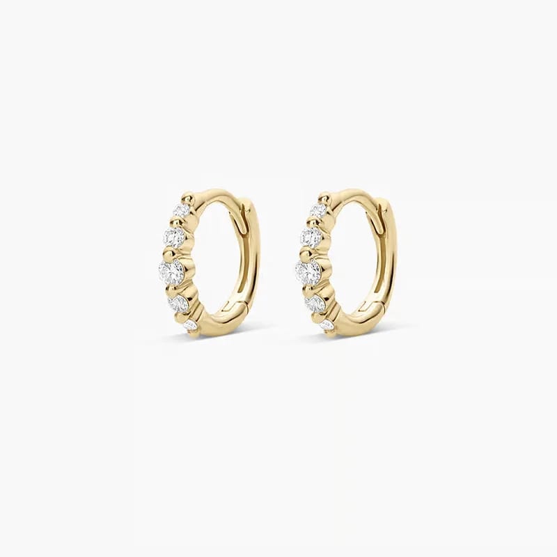 New Arrivals 18k Gold 925 Sterling Silver Sparkling Diamond Row Huggie Hoop Earrings Women Hoop Earrings