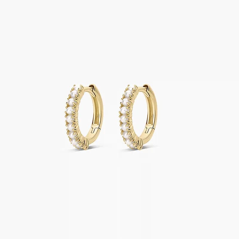 New Arrivals Minimal Womens Pearl Jewelry 14k Gold Plated Freshwater Pearl Huggie Hoop Earrings Hoop Earrings
