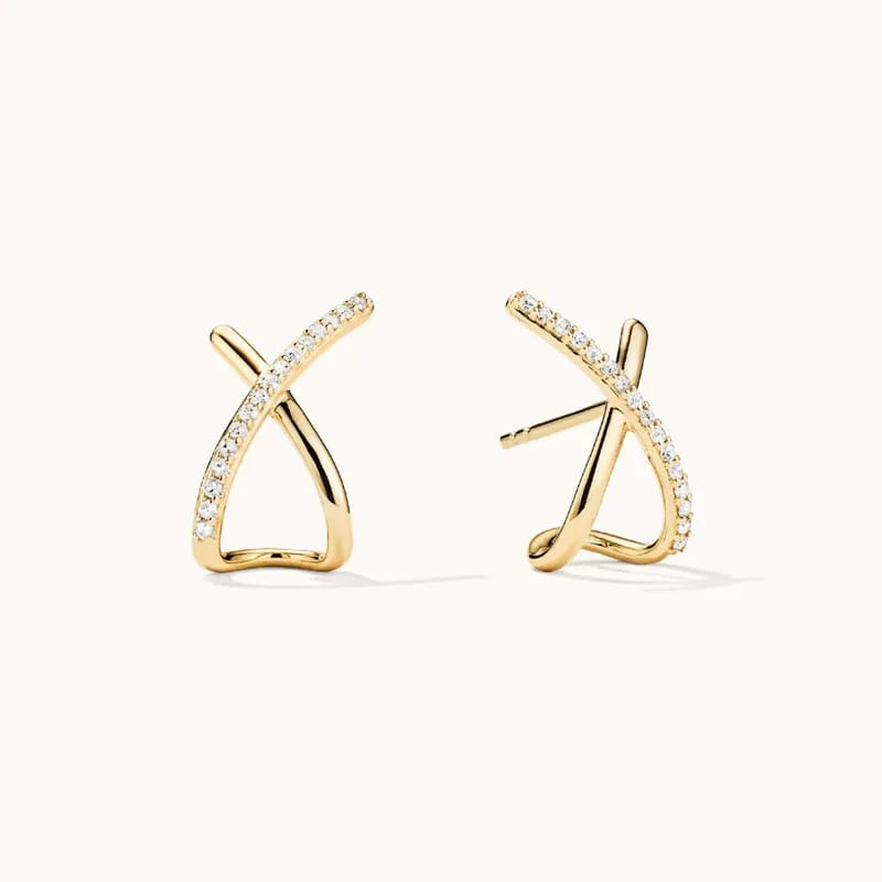 New Arrivals Minimalist Women Jewelry 18k Gold Plated 925 Sterling Silver Pave Cubic Zirconia X Stud Earrings Stud Earrings