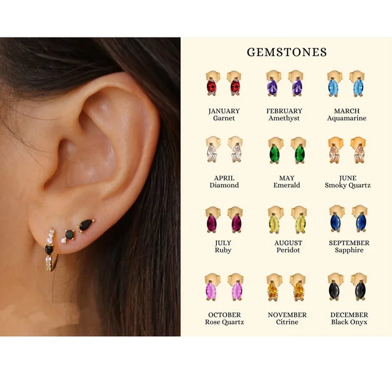 Minimalist Stainless Steel Non Tarnish Free Rhinestone Cz Cubic Zirconia Zircon Birthstone Stud Earrings For Women Stud Earrings