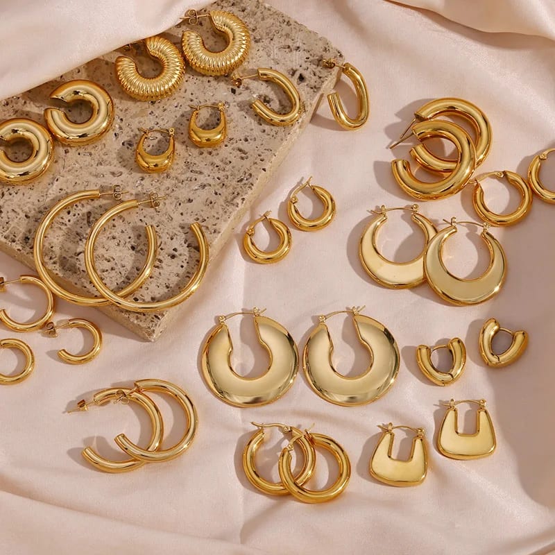 Tarnish Free Waterproof Stainless Steel Jewelry 18k Gold Filled C Shaped Circle Huggie Earrings Chunky Large Hoop Earrings Hoop Earrings