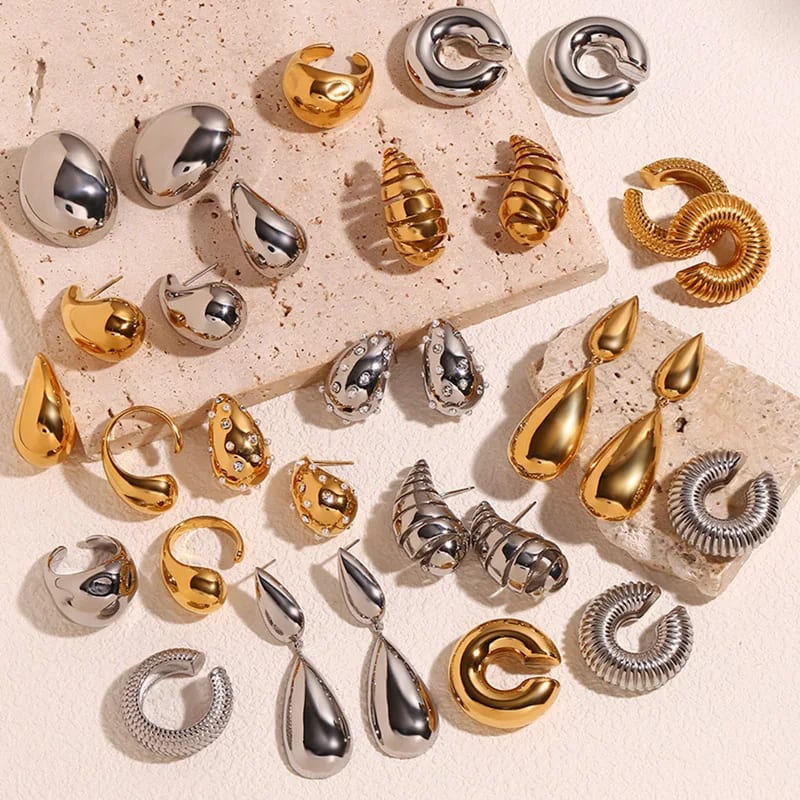 Women 18k Gold Plated Stainless Steel Waterdrop Teardrop Large Tear Drop Hoop Stud Fine Jewelry Earrings Stud Earrings