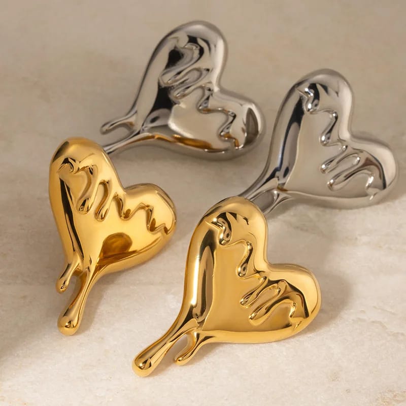 New Trendy Jewelry Stainless Steel 18k Gold Plated Personality Melting Heart Stud Earrings For Woman Stud Earrings