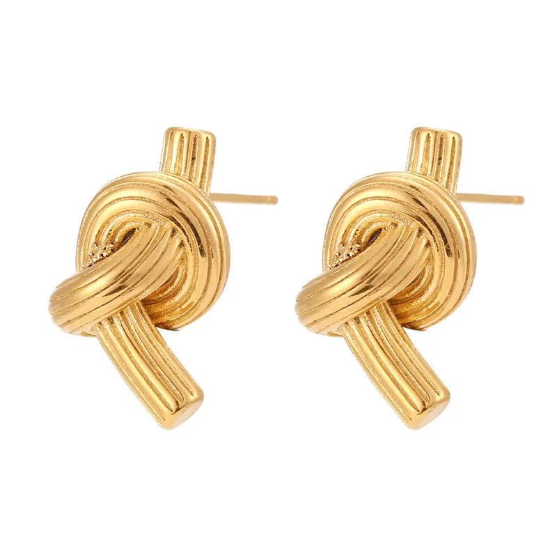 Women Trendy Jewelry Earring Hypoallergenic Stainless Steel 18k Gold Plated Texture Twisted Love Knot Stud Earrings Stud Earrings