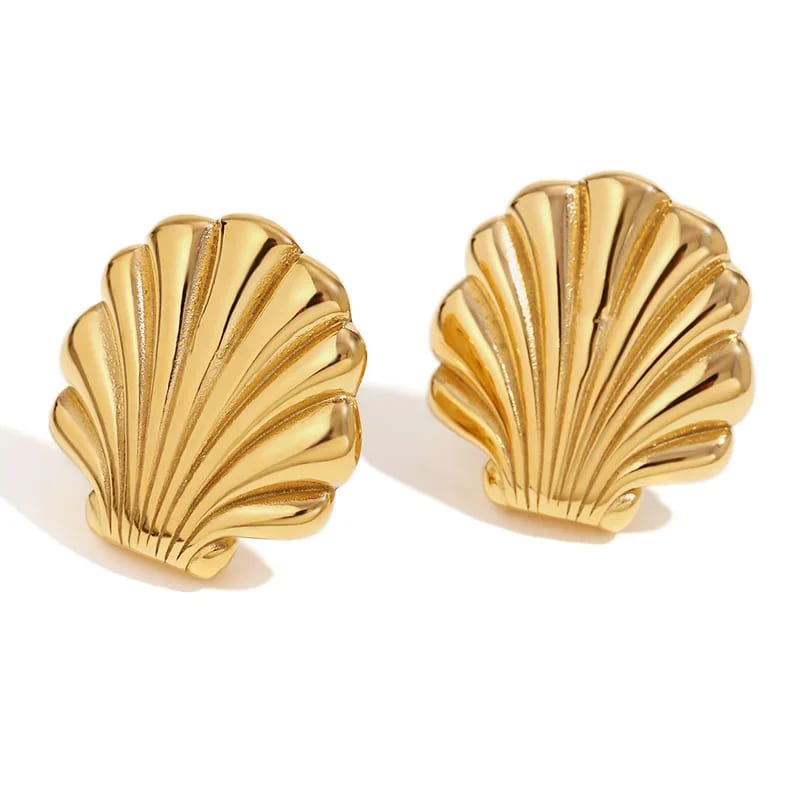 Hot Selling 18k Gold Plated Statement Seashell Boho Jewelry Textured Ocean Wave Earrings Stainless Steel Shell Stud Earring Stud Earrings