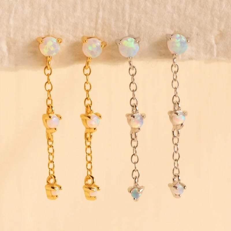 Delicate 925 Sterling Silver 18k Gold Plated Daily Wear Pendant Opal Chain Drop Earrings For Women Drop Earrings
