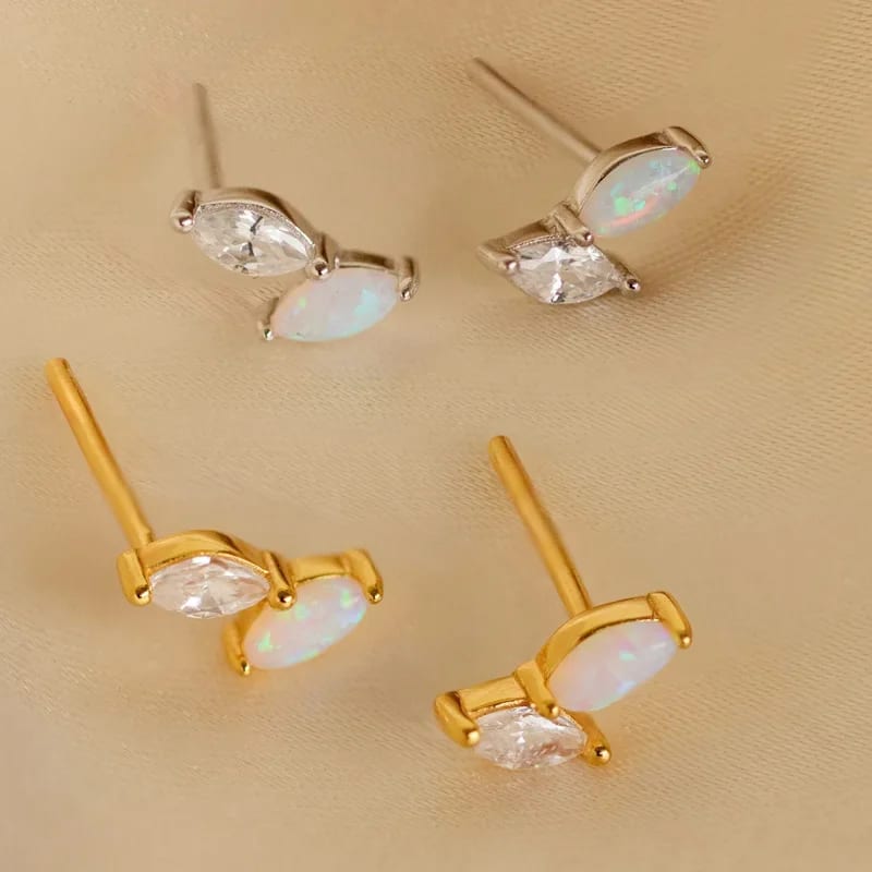 Trendy Classic 925 Sterling Silver 18k Gold Plated Opal & Diamond Marquise Studs Tiny Mini Stud Earrings Jewelry Stud Earrings