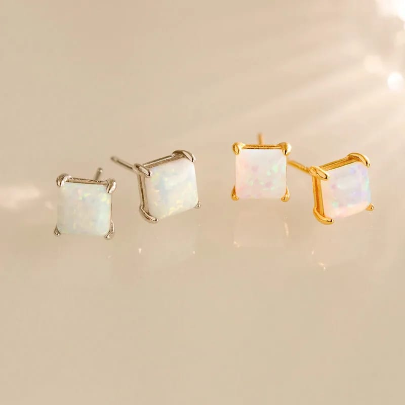 Dainty High Quality 925 Sterling Silver Princess Cut Opal Studs Earrings Stud Earrings