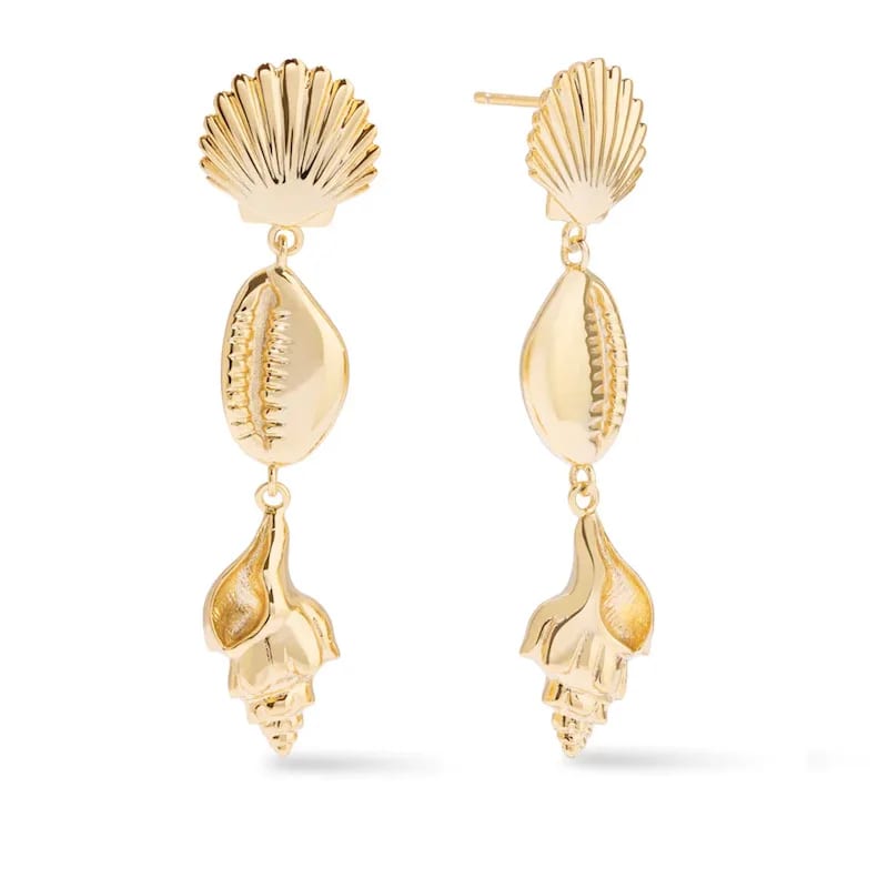 Summery Ocean Beach Jewelry 18k Gold Plated Scallop Cowrie Conch Shells Drop Seashell Earrings Drop Earrings