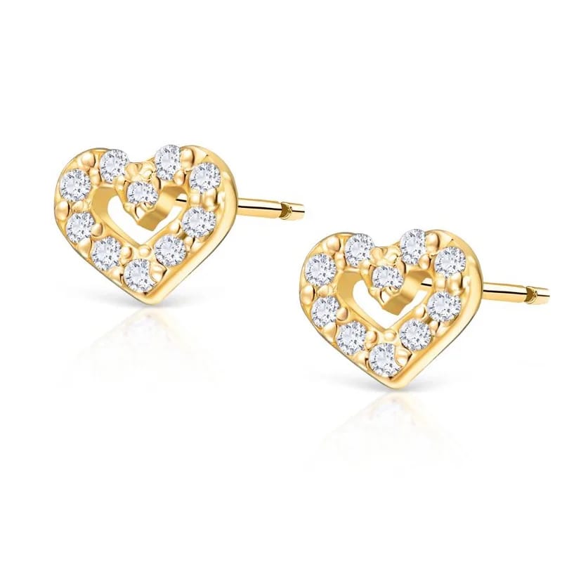 925 Sterling Silver 18k Gold Plated Small Mini Zircon Diamond Hollow Heart Design Stud Earrings For Women Stud Earrings