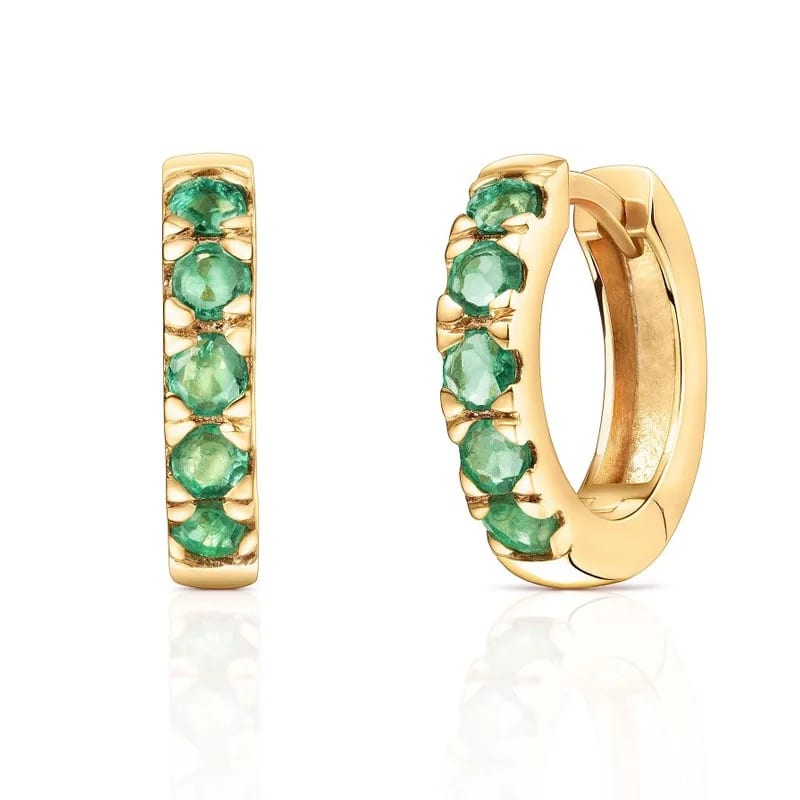 Classic Trendy 14k Gold Plated Ladies Earrings Jewelry 925 Sterling Silver Emerald Small Huggie Hoop Earrings For Women Huggie Earrings