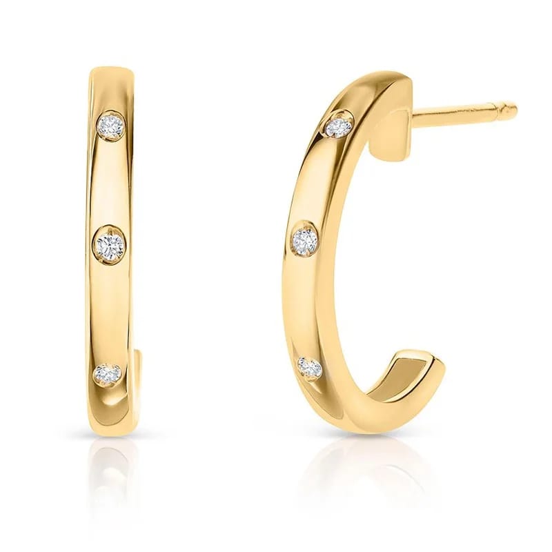 New Arrival Trendy Minimalist 18k Gold Plated Bezel Cz Stone Zircon Hoop Earrings For Women Hoop Earrings