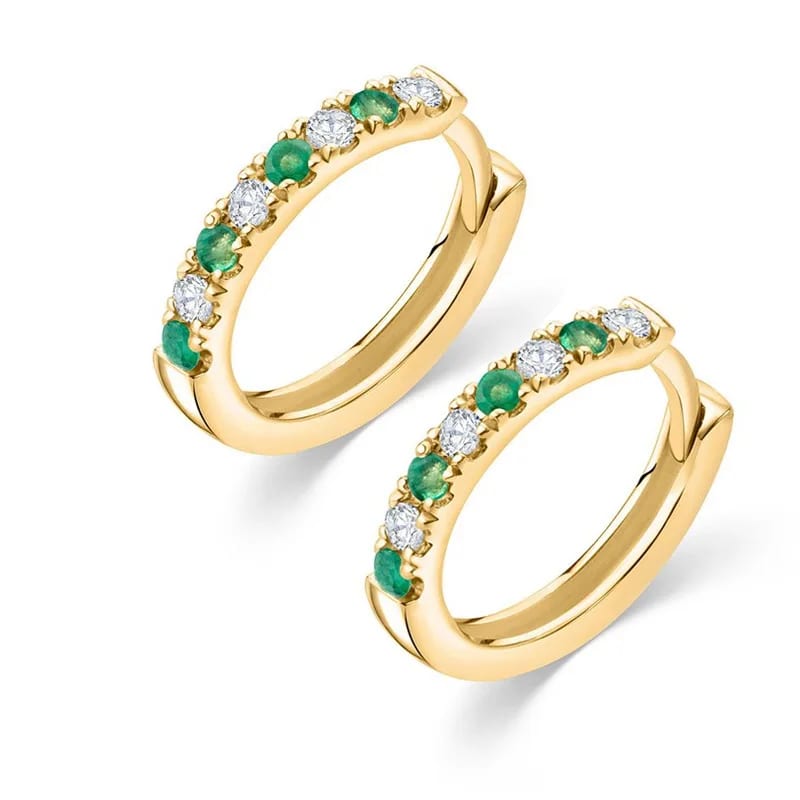 Minimalist 925 Sterling Silver 18k Gold Plated Classic Emerald & Diamond Half Huggie Hoop Earrings For Women Huggie Earrings