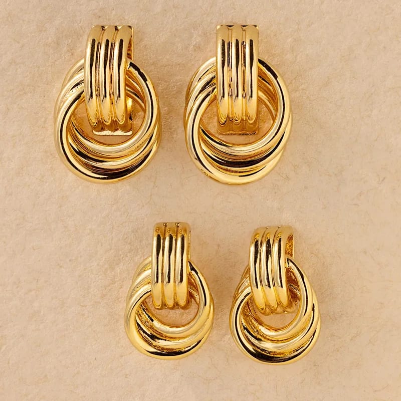 New Arrival Classic Mini Double Hoop Stud Earrings Trendy Statement Fashion 18k Gold Plated Geometric Multi Knot Earring Women Stud Earrings