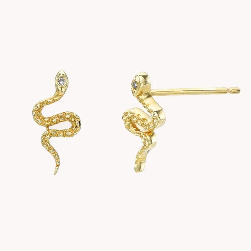 925 Sterling Silver Classic Fashion Jewelry 14k Gold Plated Diamond Snake Stud Earrings For Women Stud Earrings