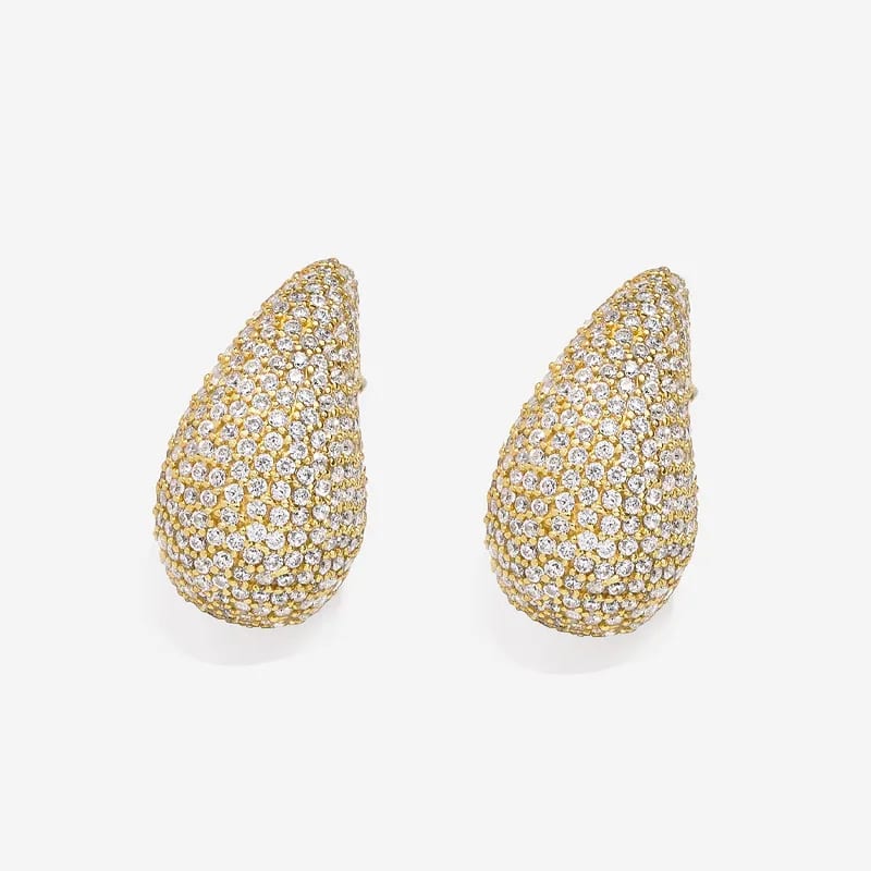 Delicate Shiny Luxury Pave Cubic Zirconia Water Drop Stud Earrings Popular 18k Gold Plated Lightweight Teardrops Earrings Stud Earrings