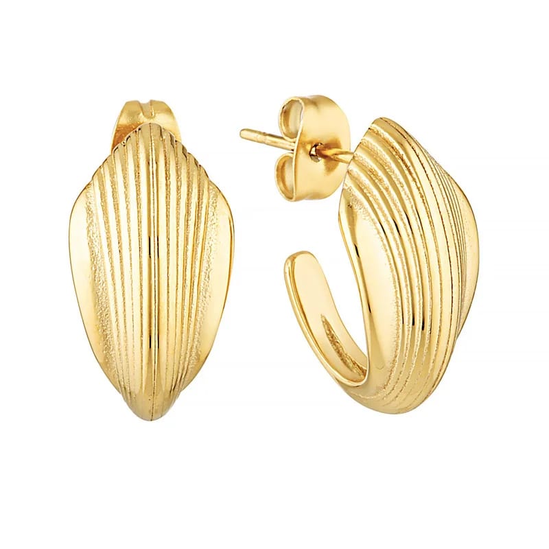 New Arrival Vintage 18k Gold Plated Stainless Steel Earrings Personality Geometric Oval Vertical Rib Earrings For Women Girls Hoop Earrings