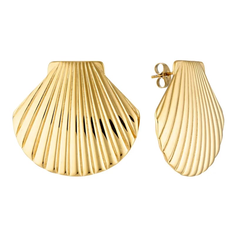 New Trend 18k Gold Plated Beach Jewelry Sea Shell Stud Earrings For Women Shell Texture Scallop Stud Earring Stud Earrings