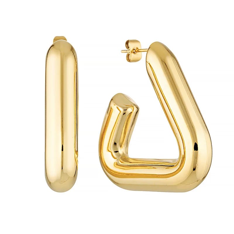 Fashion Minimalist Daily 14k 18k Gold Plated Hypoallergenic Chunky Triangle Geometric Hoop Earrings Jewelry Earring Women Hoop Earrings