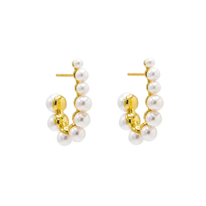 2024 Trendy Jewelry 925 Silver 18k Gold Plated Delicate Pearl Hoop Earrings For Women And Girls Hoop Earrings