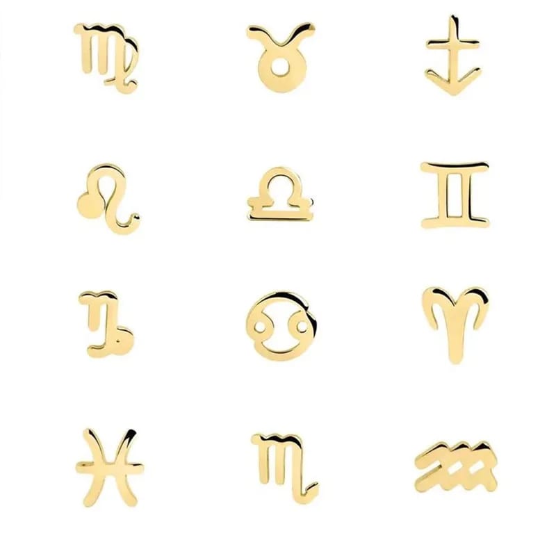 Trendy 12 Horoscope Astrology Symbol Stud Earrings Fine 925 Sterling Silver 18k Gold Plated Zodiac Fashion Jewelry For Women Stud Earrings
