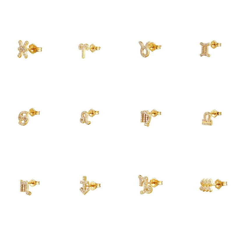 High Quality Mini Dainty Delicate 18k Gold Plated 925 Sterling Silver Horoscope Zodiac Sign Stud Earrings Stud Earrings