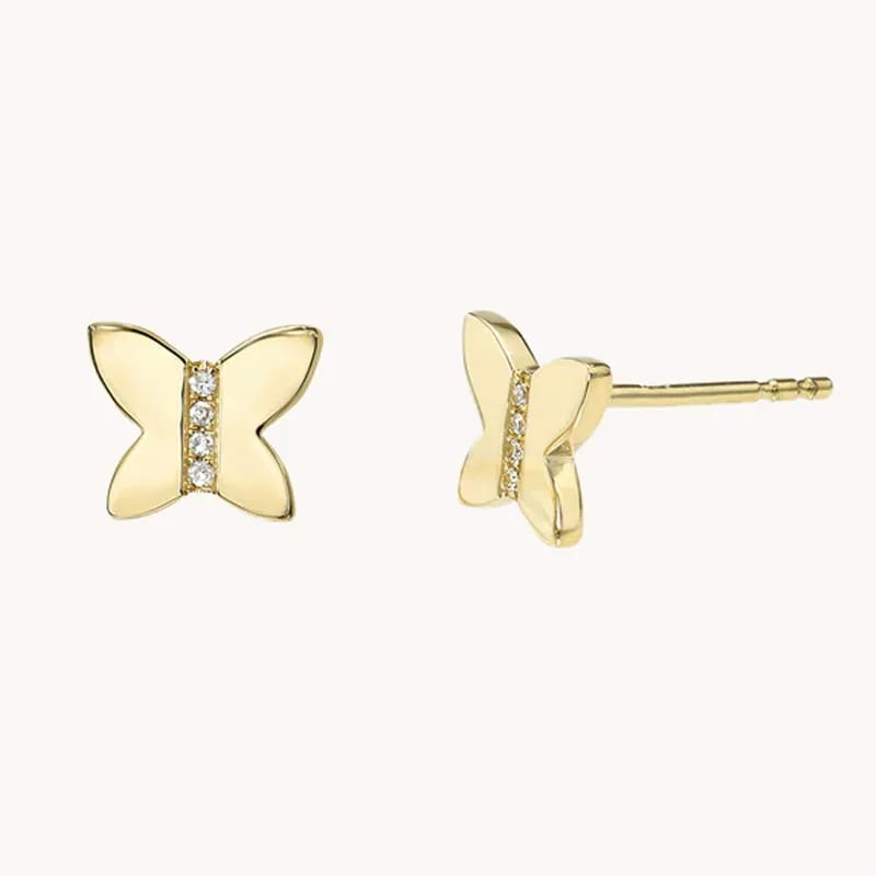 New Arrival 925 Sterling Silver 14k Gold Plated Diamond Butterfly Stud Earrings Women Jewelry Stud Earrings