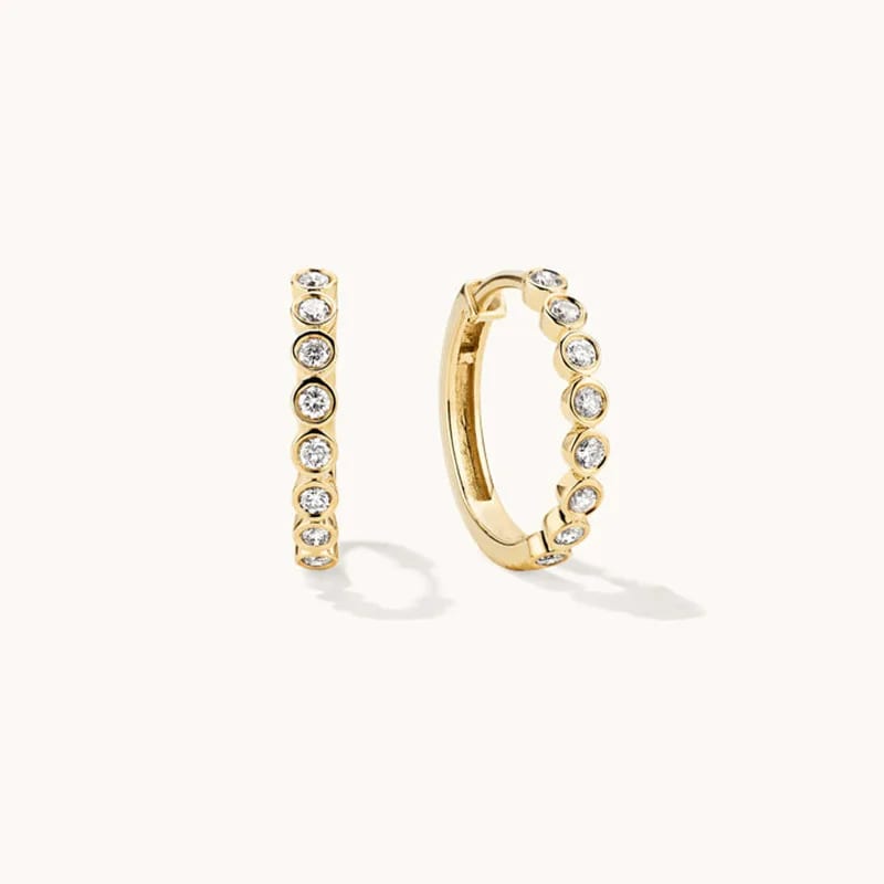 Fashion 925 Sterling Silver New Design 14k Gold Plated Sprinkle Bezel Lab Grown Diamond Hoops Huggie Earrings Huggie Earrings